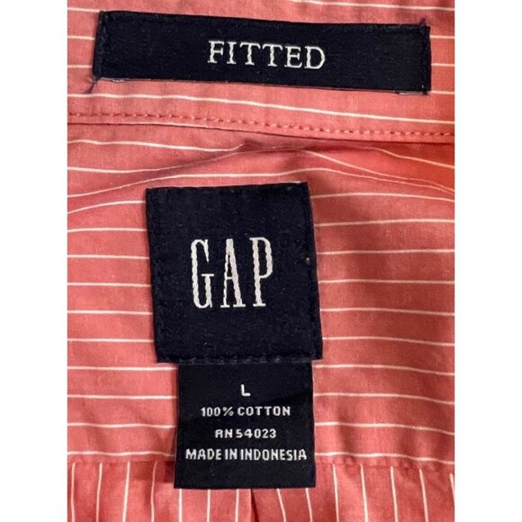 GAP Mens Size Large Fitted Red w/White Pinstripes Long Sleeve Button Up Shirt - Picture 6 of 7
